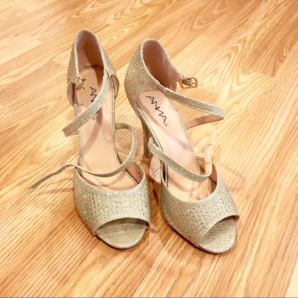 Sparkly peep toe heels